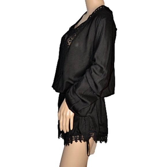 Elan Black Crocheted Open Back Romper Cover L - Picture 6 of 10